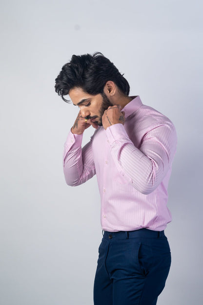 Pink Color vertical Cotton stripe Shirt For Men - Punekar Cotton