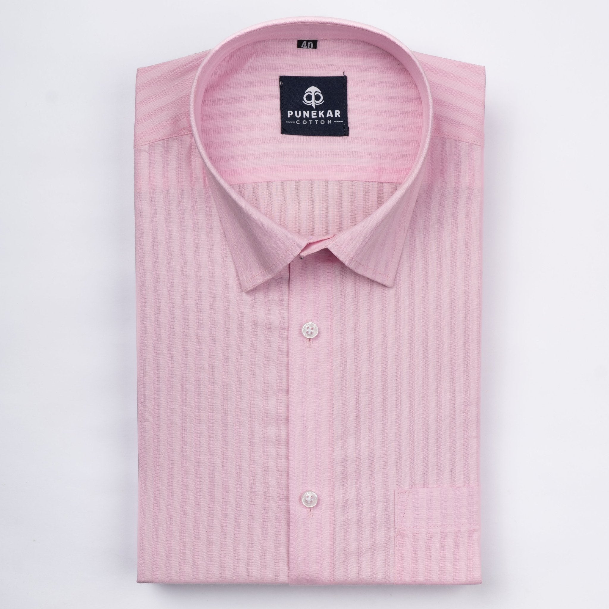 Pink Color vertical Cotton stripe Shirt For Men - Punekar Cotton