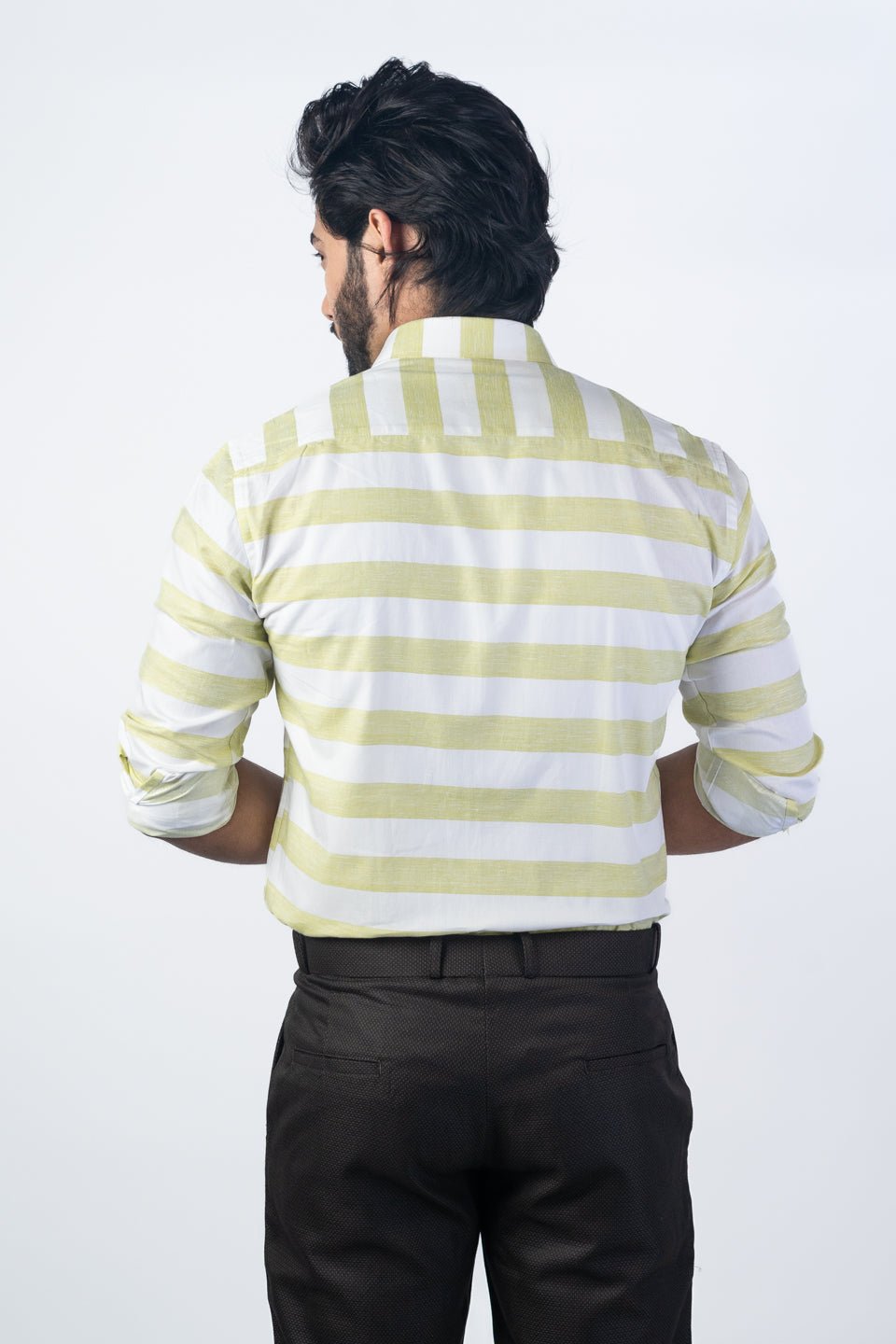 Pista Green Color Cotton Stripe Shirt For Men - Punekar Cotton