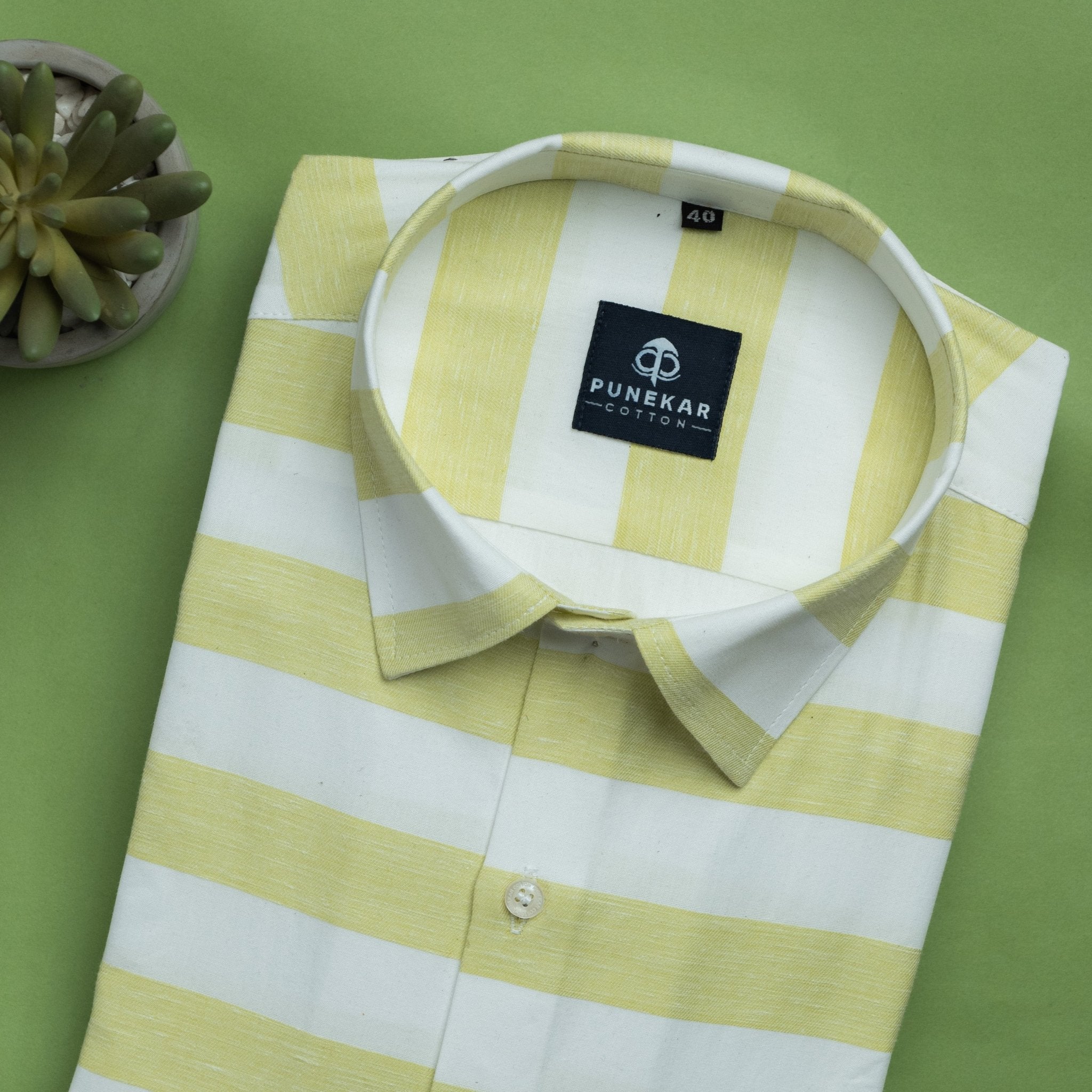 Pista Green Color Cotton Stripe Shirt For Men - Punekar Cotton