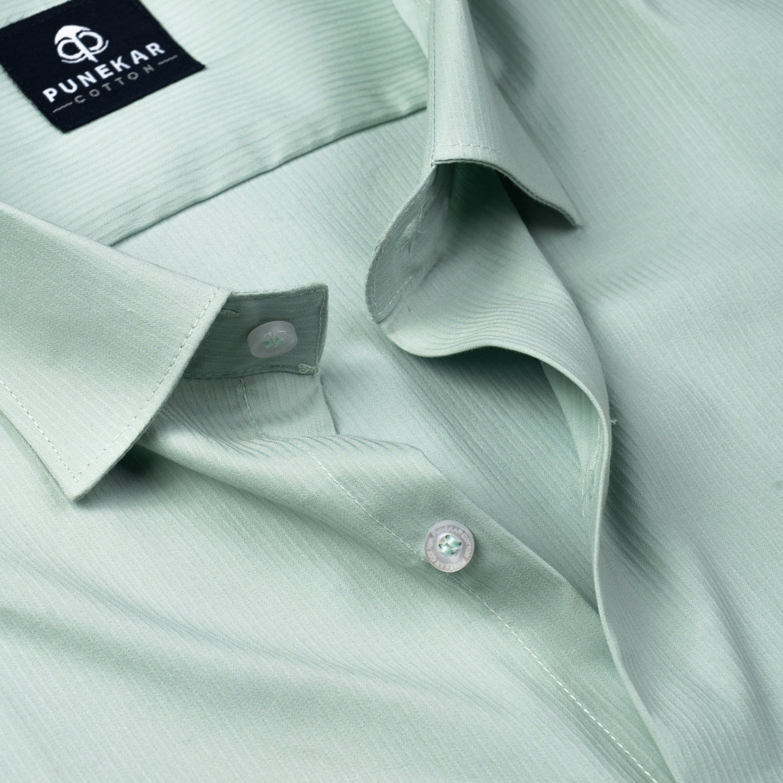 Pista Green Color Lining Texture Lycra Cotton Shirt For Men - Punekar Cotton