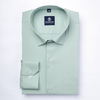 Pista Green Color Lining Texture Lycra Cotton Shirt For Men - Punekar Cotton