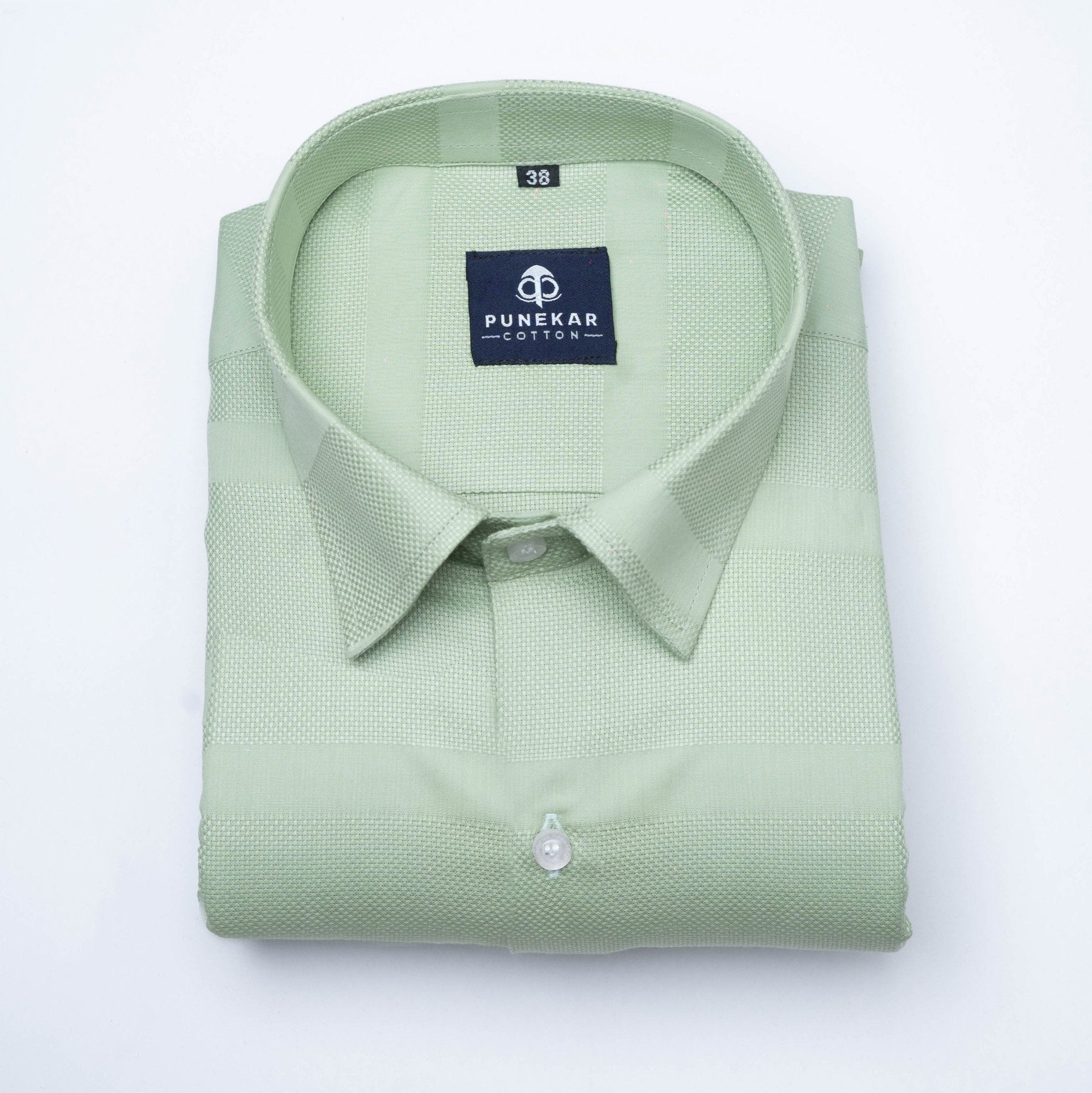 Pista Green Color Pure Cotton Wide Stripe Shirt For Men - Punekar Cotton