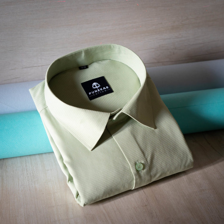 Pista Green Color Twitter Lining Blende Cotton Shirts For Men - Punekar Cotton