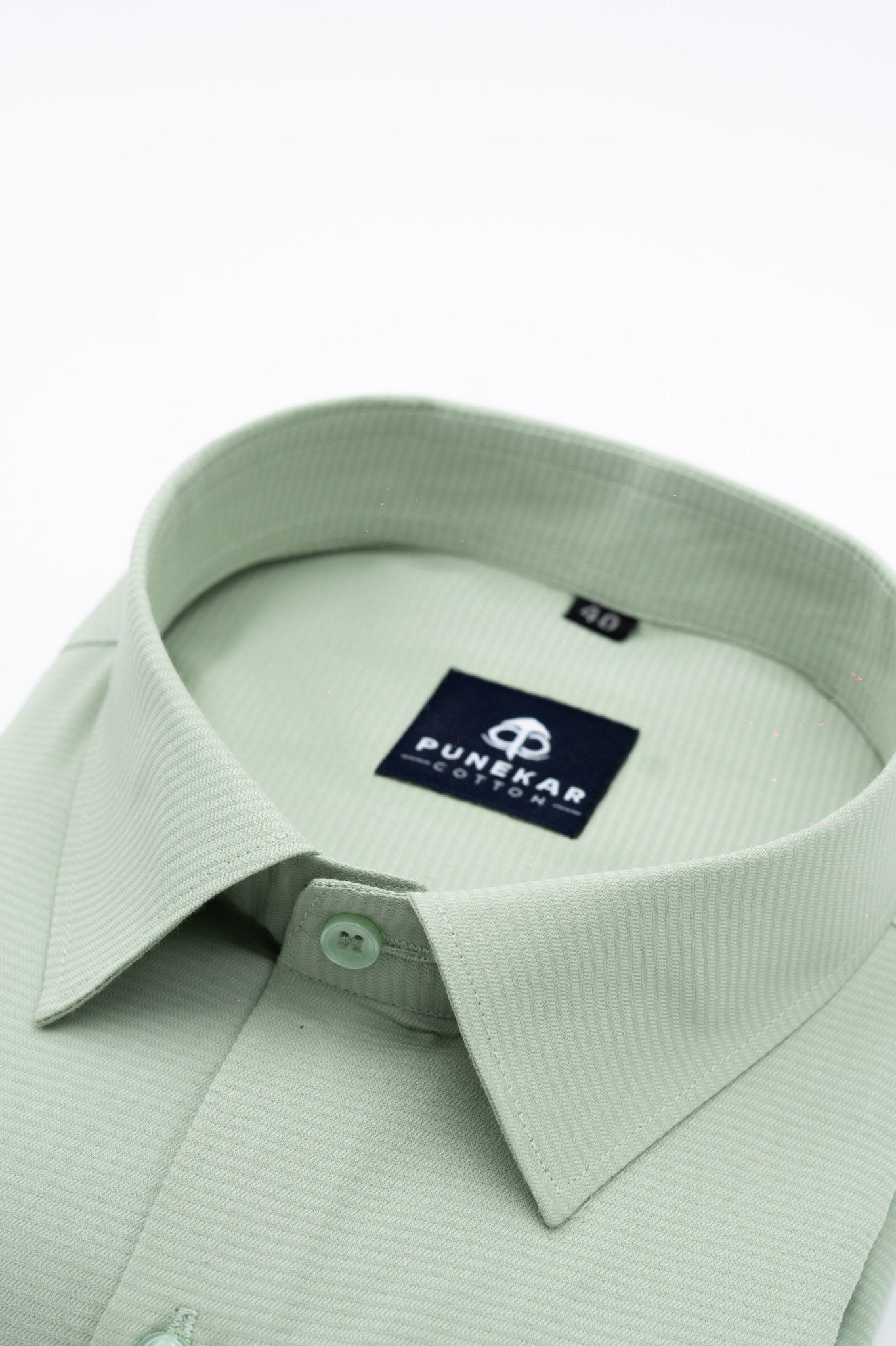 Pista Green Color Twitter Lining Blende Cotton Shirts For Men - Punekar Cotton