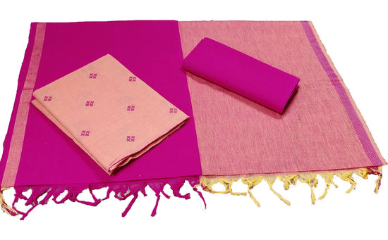 Punekar Cotton 100% Handloom Pink Color Women Dress Unstitched Fabric - Punekar Cotton