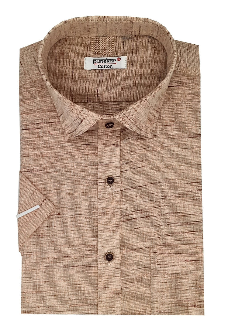 Punekar Cotton Bhagalpuri Pink Color Half Sleeves Formal Shirt for Men's. - Punekar Cotton