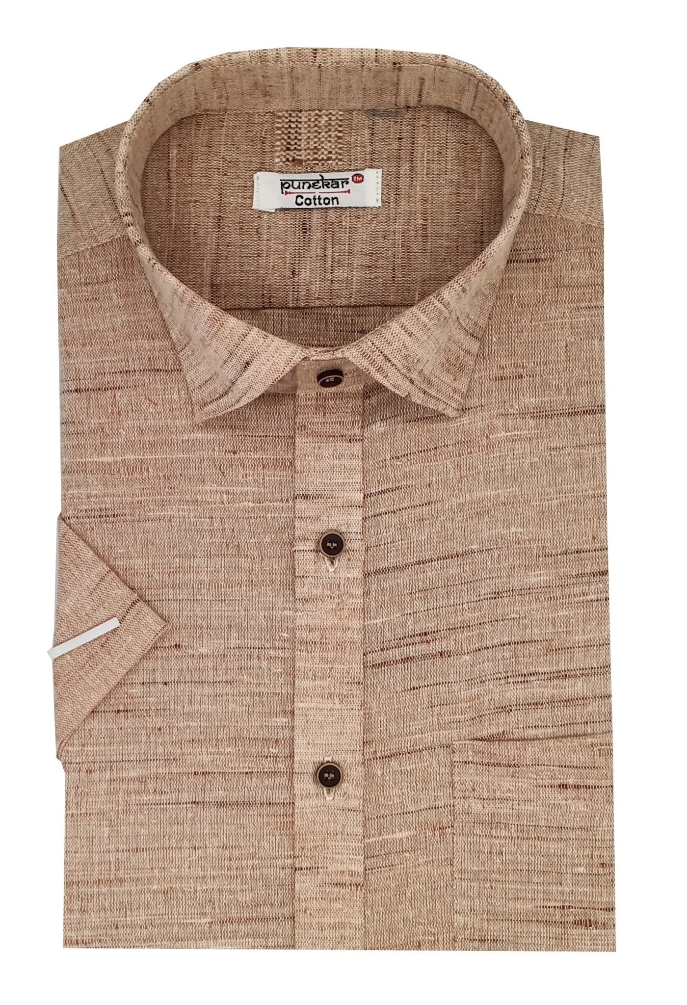 Punekar Cotton Bhagalpuri Pink Color Half Sleeves Formal Shirt for Men's. - Punekar Cotton