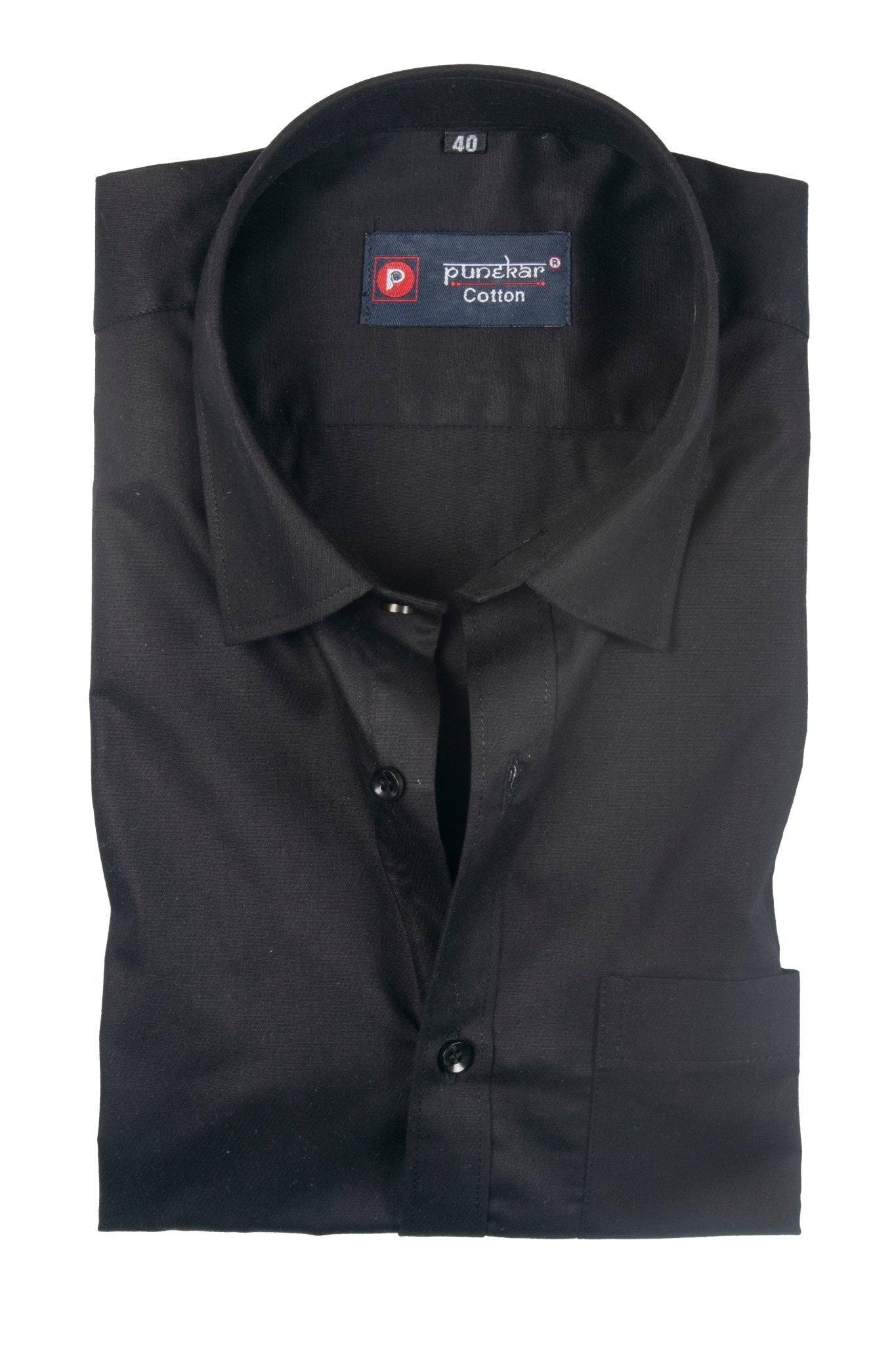 Punekar Cotton Black Color 100% Mercerised Cotton Diagonally Woven Formal Shirt for Men&