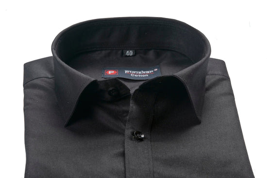 Punekar Cotton Black Color 100% Mercerised Cotton Diagonally Woven Formal Shirt for Men's. - Punekar Cotton