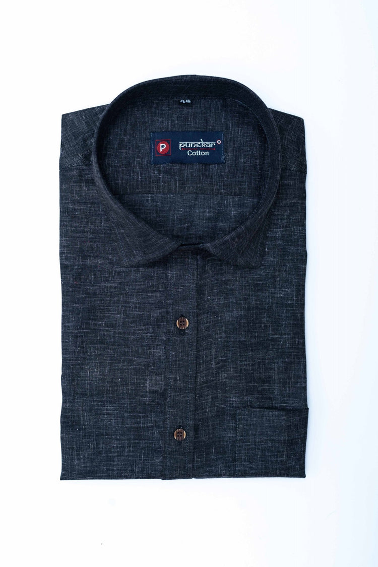Punekar Cotton Black Color Men's Plain Cotton Formal Handmade Shirt for Men's. - Punekar Cotton