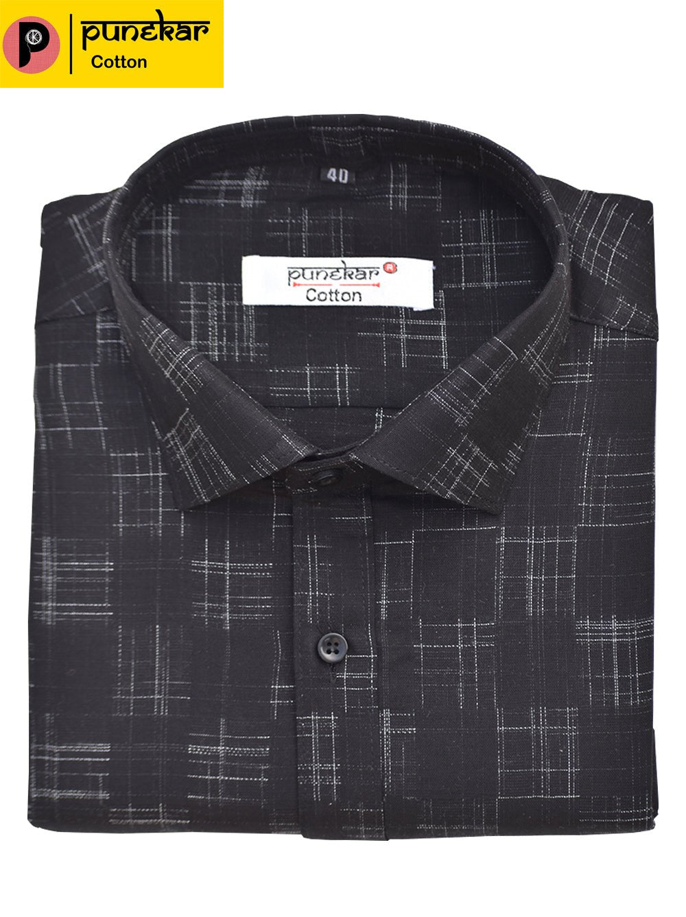 Punekar Cotton Black Color Pure Cotton Handmade Formal Shirt for Men&
