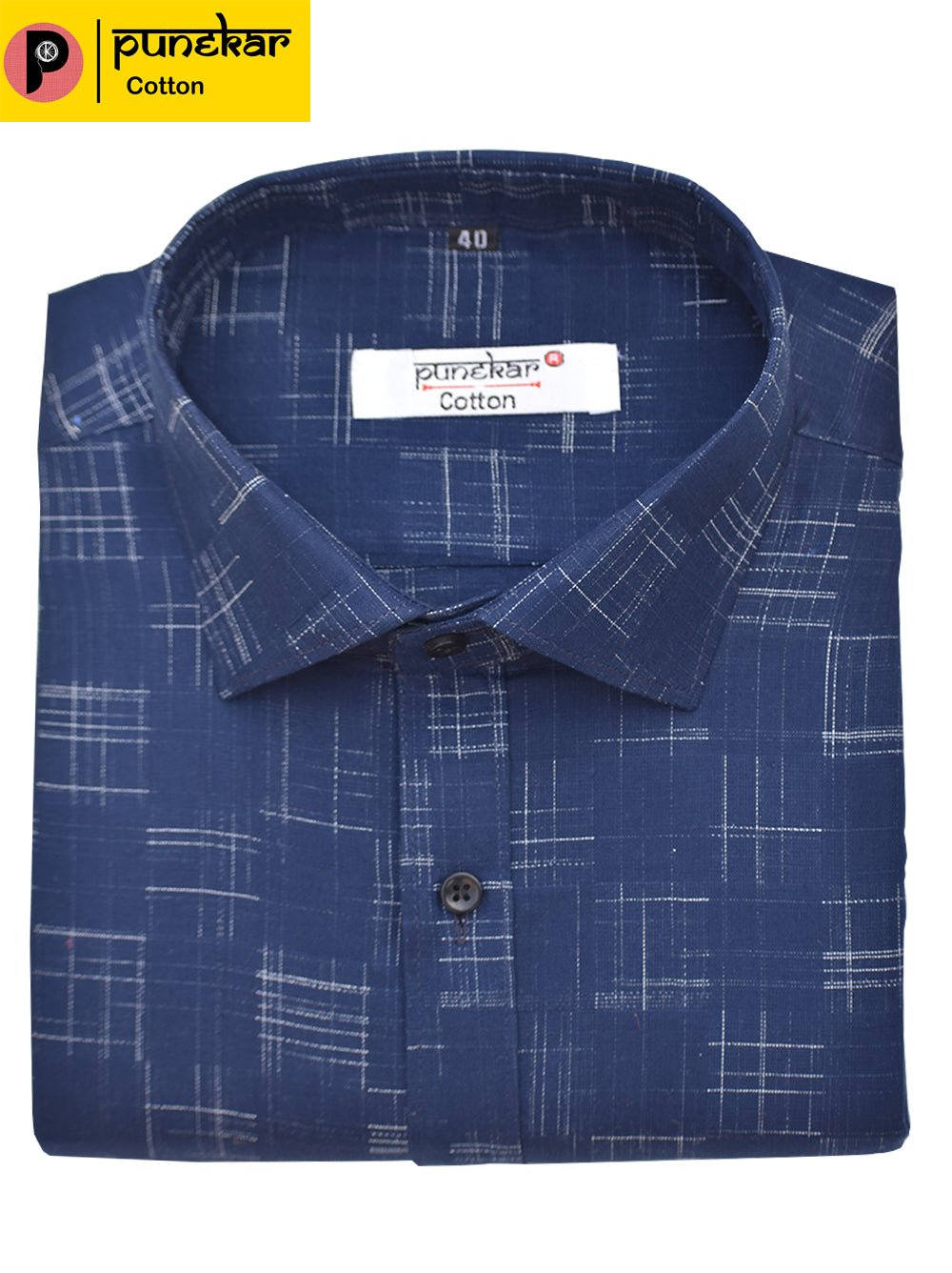Punekar Cotton Blue Color Pure Cotton Handmade Formal Shirt for Men&
