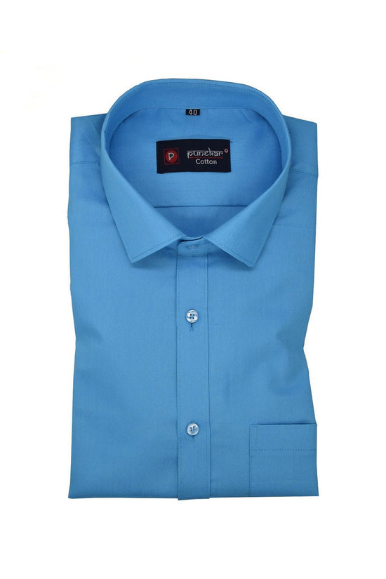 Punekar Cotton Blue Color Rich Cotton Formal Shirt For Men's - Punekar Cotton