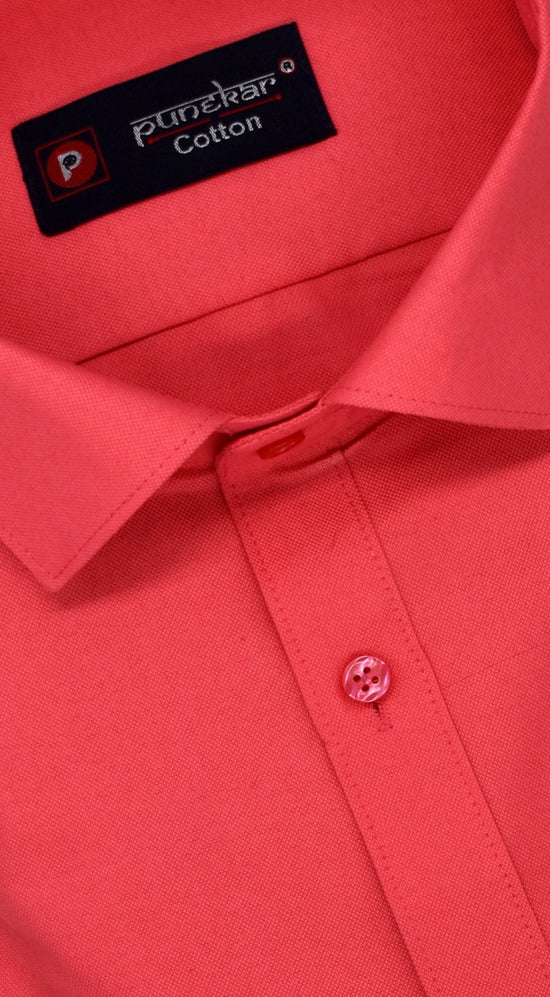 Punekar Cotton Bright Red Rich Cotton Formal Shirt For Men's - Punekar Cotton