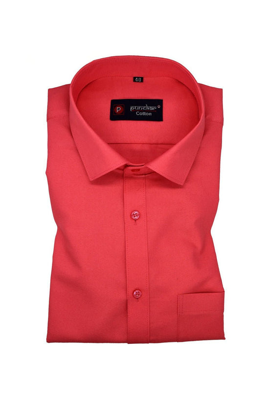 Punekar Cotton Bright Red Rich Cotton Formal Shirt For Men's - Punekar Cotton