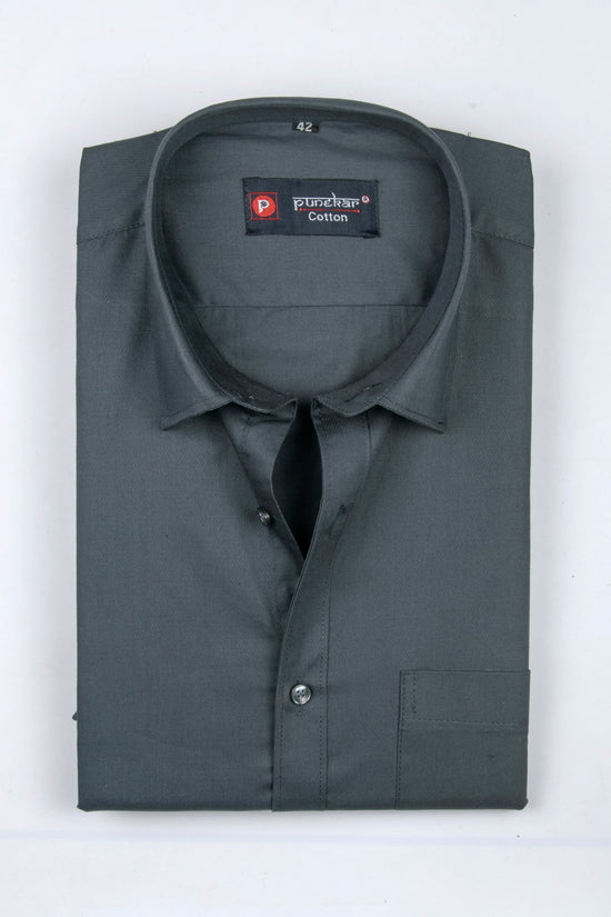 Punekar Cotton Carbon Color 100% Mercerised Cotton Diagonally Woven Formal Shirt for Men's. - Punekar Cotton