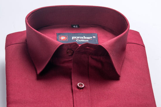 Punekar Cotton Cardinal Red Color 100% Mercerised Cotton Diagonally Woven Formal Shirt for Men's. - Punekar Cotton