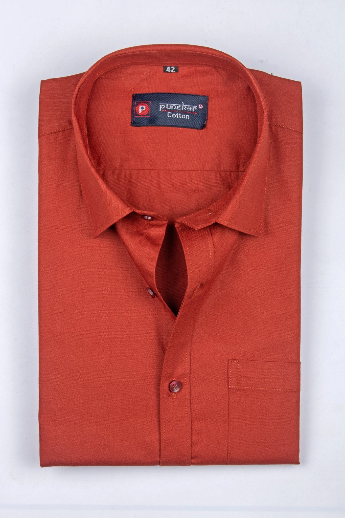 Punekar Cotton Copper Color 100% Mercerised Cotton Diagonally Woven Formal Shirt for Men's. - Punekar Cotton
