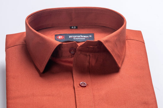 Punekar Cotton Copper Color 100% Mercerised Cotton Diagonally Woven Formal Shirt for Men's. - Punekar Cotton