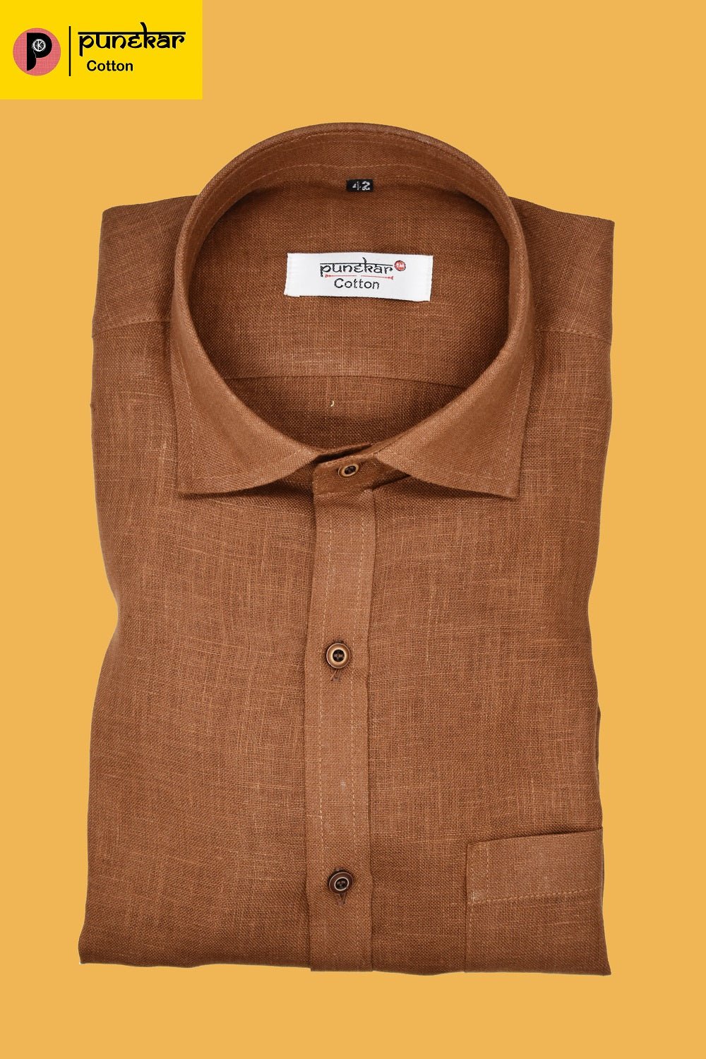 Punekar Cotton Dark Brown Color Formal Linen shirts for Men&