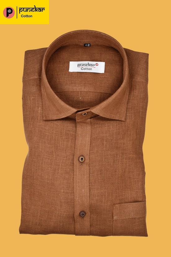 Punekar Cotton Dark Brown Color Formal Linen shirts for Men's - Punekar Cotton
