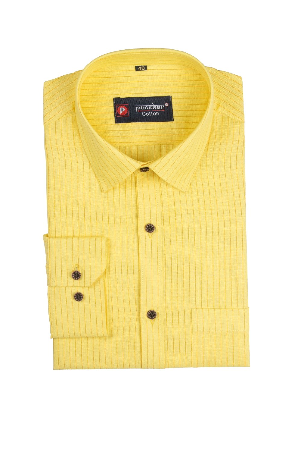 Punekar Cotton Dark Yellow Color Linning Criss Cross Woven Cotton Shirt for Men&