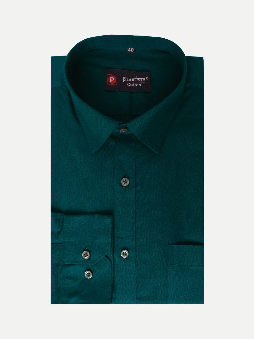 Punekar Cotton Forest Green Color 100% Mercerised Cotton Diagonally Woven Formal Shirt for Men&