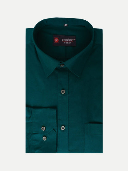 Punekar Cotton Forest Green Color 100% Mercerised Cotton Diagonally Woven Formal Shirt for Men&