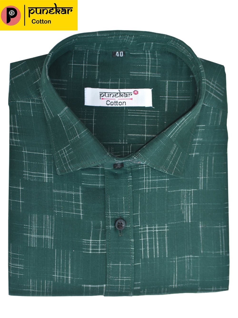Punekar Cotton Forest Green Color Pure Cotton Handmade Formal Shirt for Men&