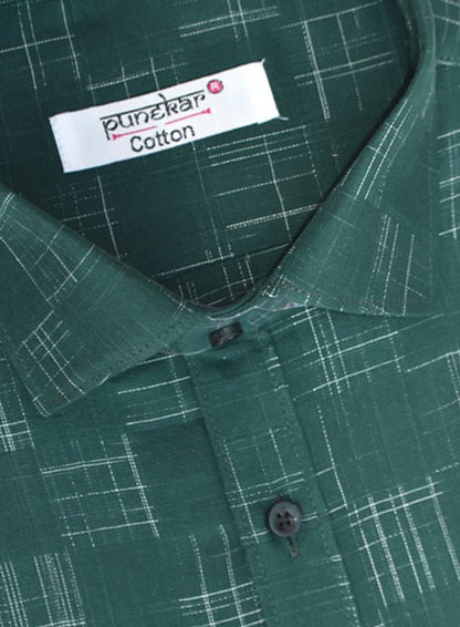 Punekar Cotton Forest Green Color Pure Cotton Handmade Formal Shirt for Men&