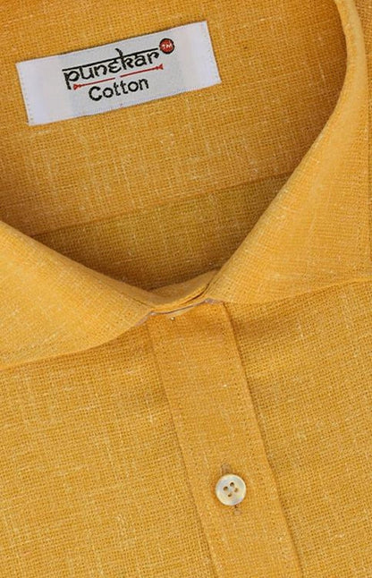 Punekar Cotton Golden Color Cotton Linen Formal Shirt for Men&
