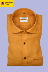 Punekar Cotton Golden Color Formal Linen shirts for Men's - Punekar Cotton