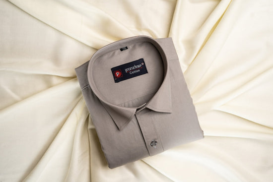 Punekar Cotton Gray Color 100% Mercerised Cotton Diagonally Woven Formal Shirt for Men's. - Punekar Cotton