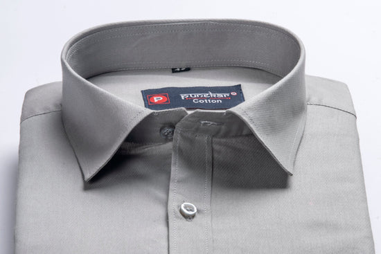 Punekar Cotton Gray Color 100% Mercerised Cotton Diagonally Woven Formal Shirt for Men's. - Punekar Cotton