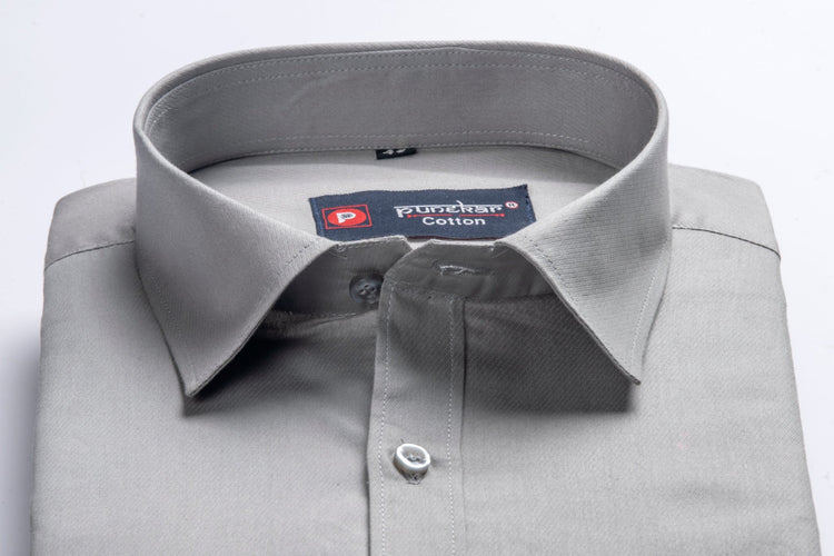 Punekar Cotton Gray Color 100% Mercerised Cotton Diagonally Woven Formal Shirt for Men's. - Punekar Cotton