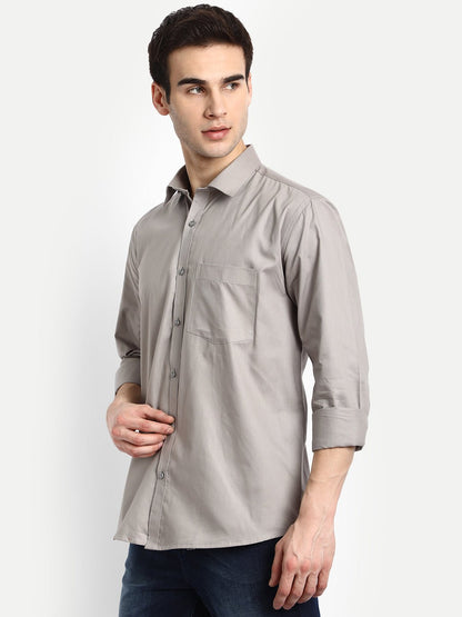 Punekar Cotton Gray Color 100% Mercerised Cotton Diagonally Woven Formal Shirt for Men&