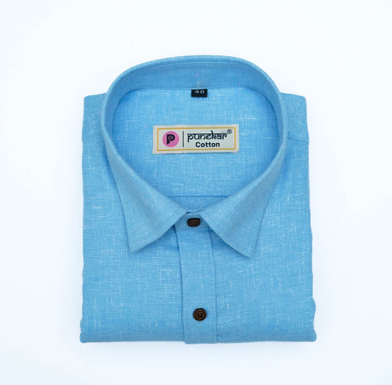 Punekar Cotton Light Blue Color Cotton Linen Formal Shirt for Men's. - Punekar Cotton