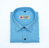 Punekar Cotton Light Blue Color Cotton Linen Formal Shirt for Men's. - Punekar Cotton