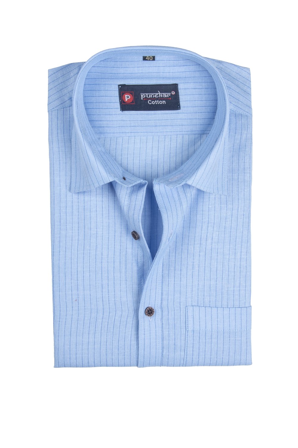 Punekar Cotton Light Blue Color Linning Criss Cross Woven Cotton Shirt for Men&