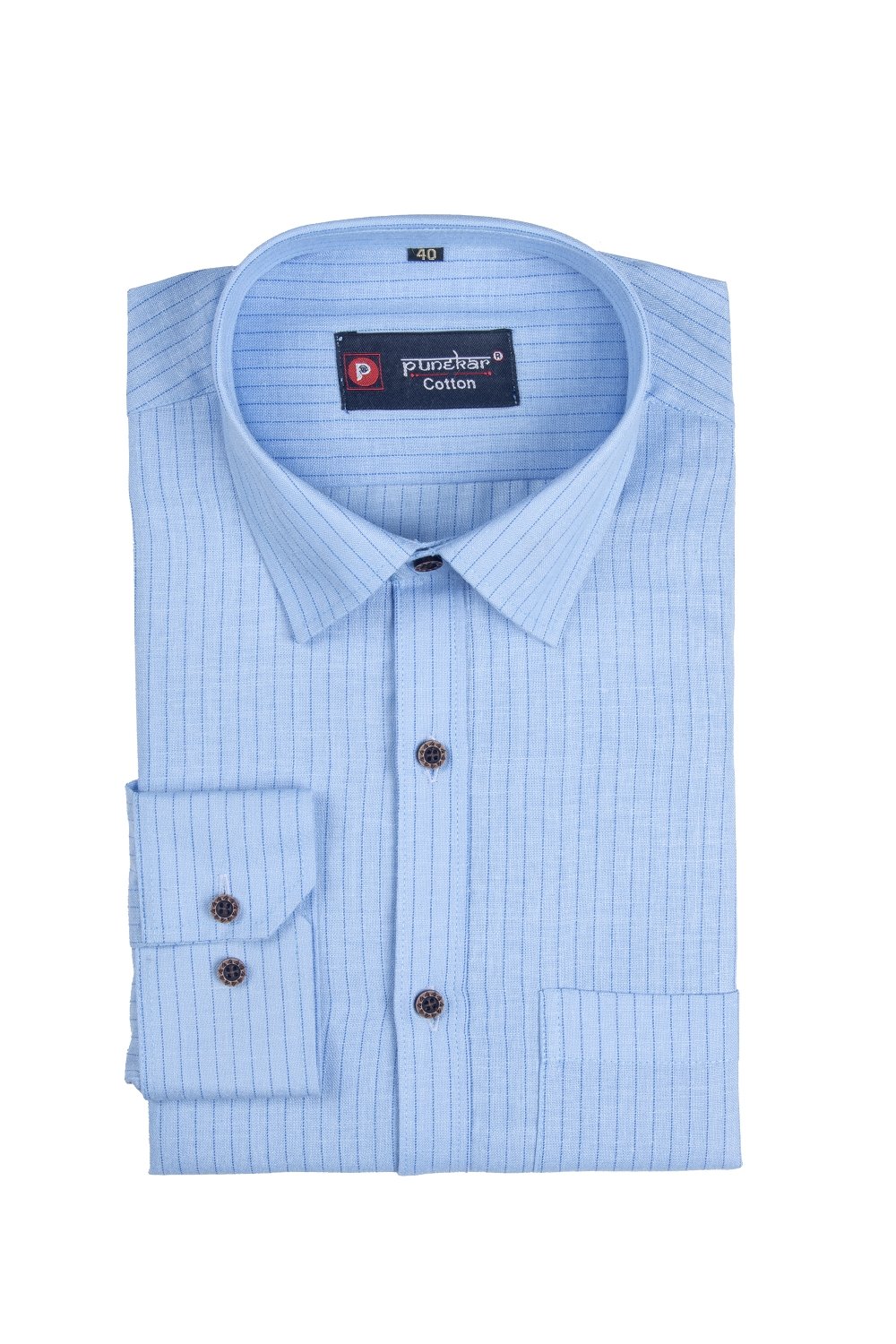 Punekar Cotton Light Blue Color Linning Criss Cross Woven Cotton Shirt for Men's. - Punekar Cotton