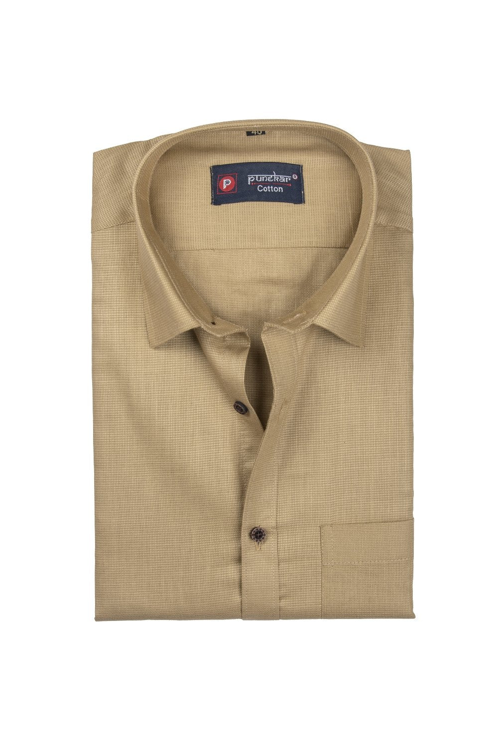 Punekar Cotton Light Brown Color Silky Linen Cotton Shirt for Men&