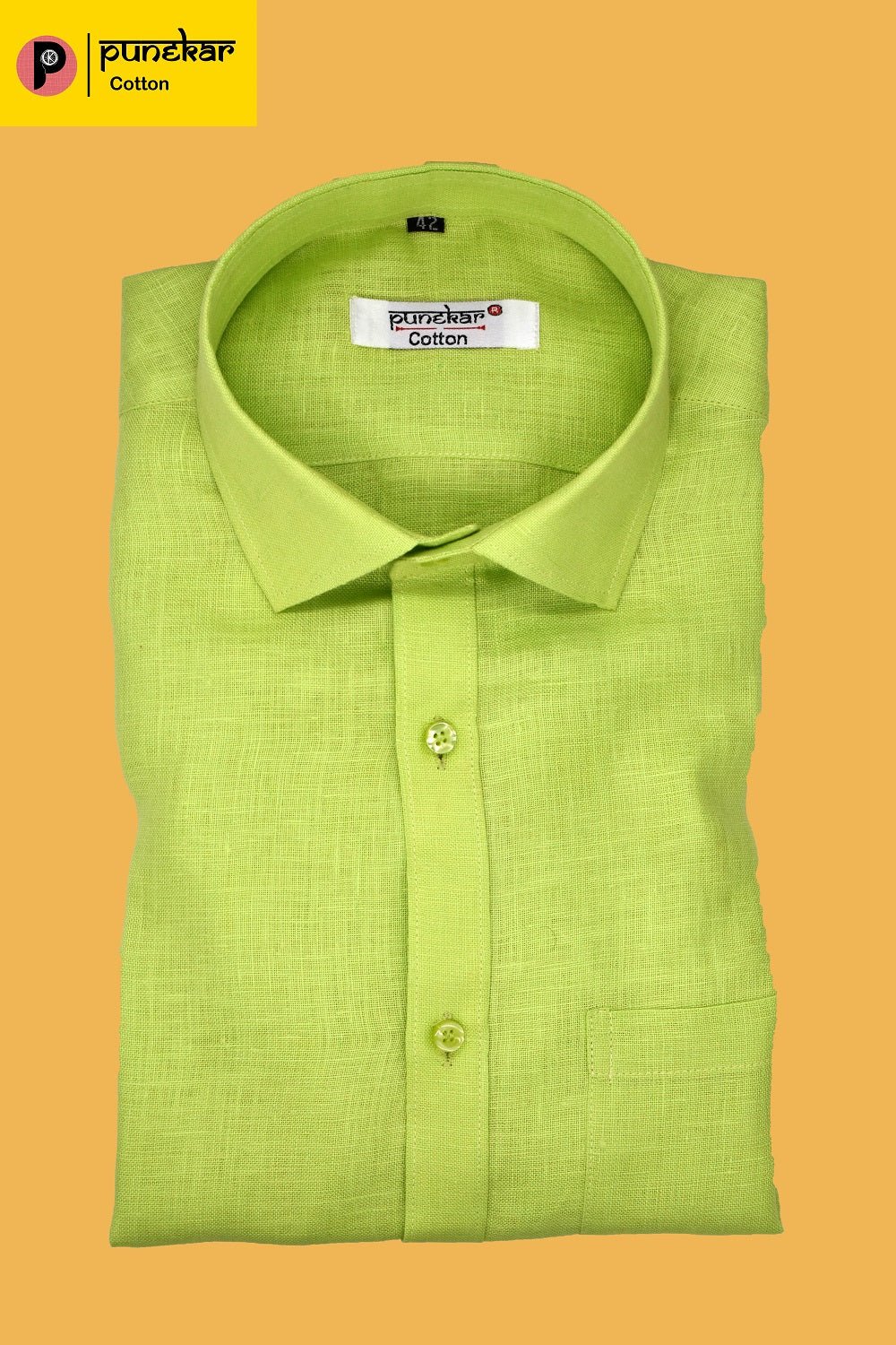 Punekar Cotton Light Green Color Formal Linen shirts for Men&