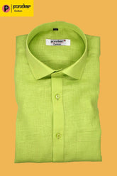 Punekar Cotton Light Green Color Formal Linen shirts for Men's - Punekar Cotton