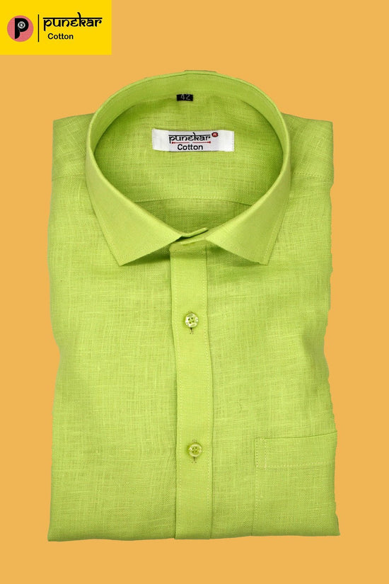 Punekar Cotton Light Green Color Formal Linen shirts for Men's - Punekar Cotton