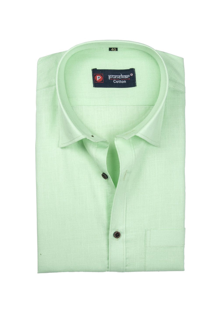 Punekar Cotton Light Green Color Silky Linen Cotton Shirt for Men's. - Punekar Cotton