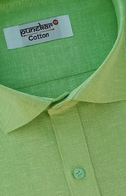 Punekar Cotton Light Greenish Color Cotton Linen Formal Shirt for Men&