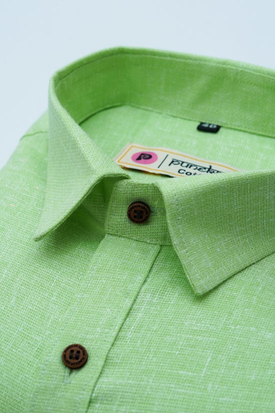 Punekar Cotton Light Greenish Color Cotton Linen Formal Shirt for Men's. - Punekar Cotton