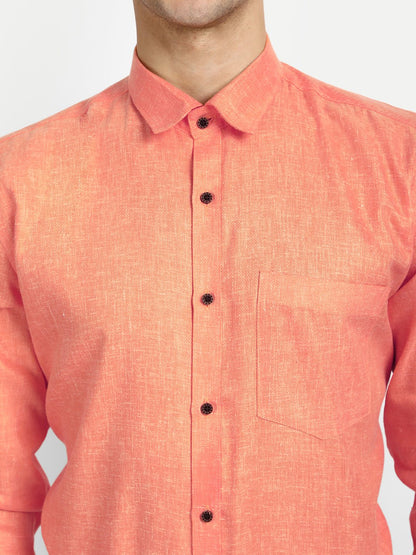 Punekar Cotton Light Orange Color Cotton Linen Formal Shirt for Men&
