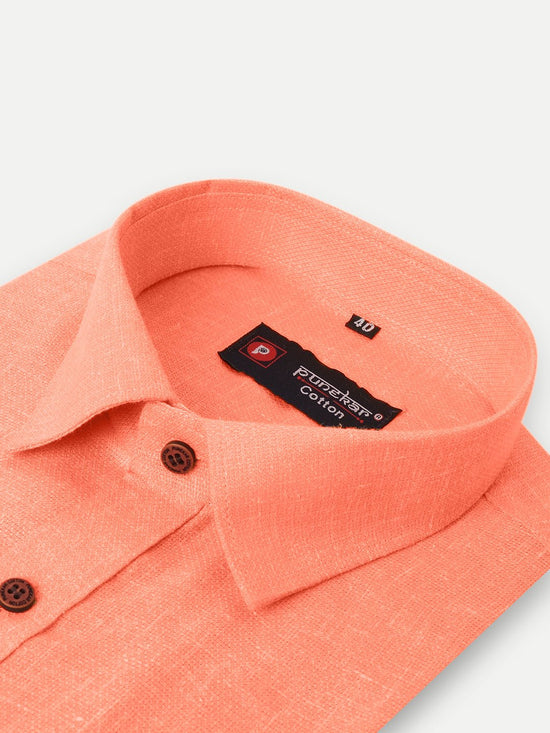 Punekar Cotton Light Orange Color Cotton Linen Formal Shirt for Men's. - Punekar Cotton